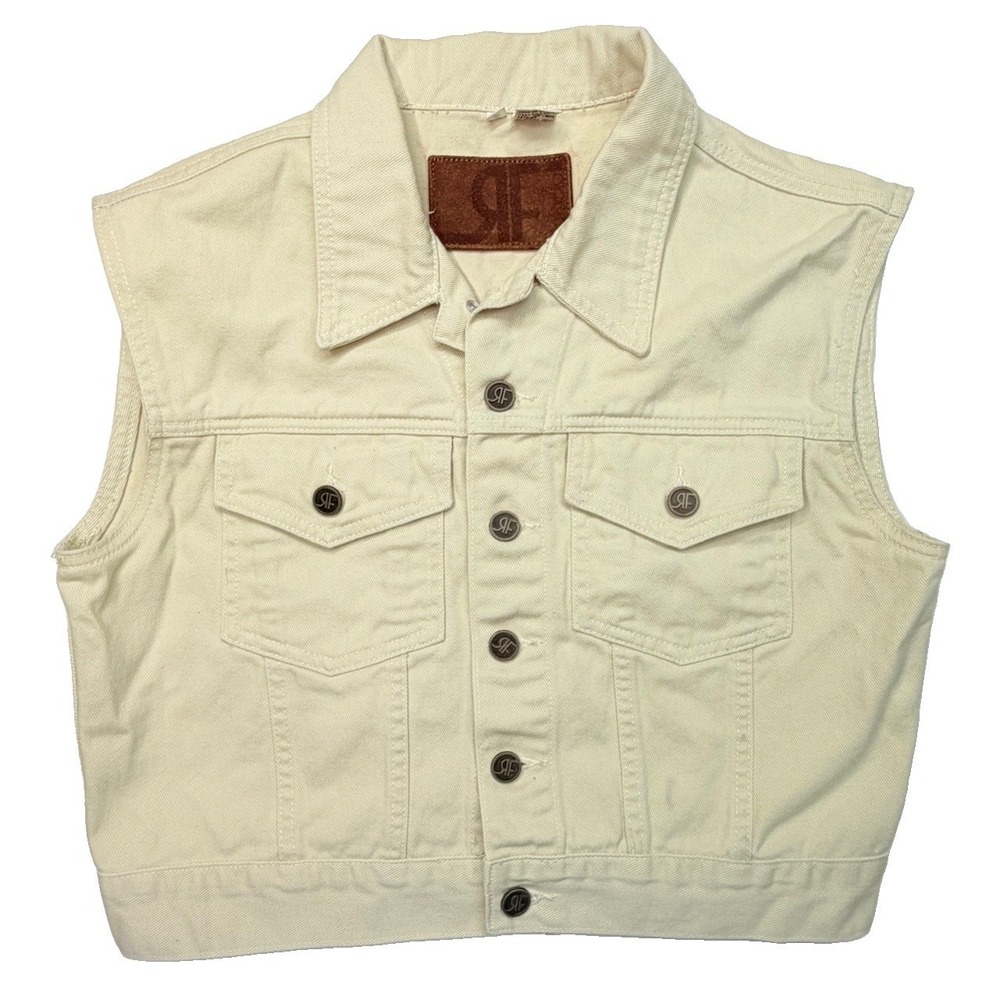 RF Jeans by Rafaella Womens L Cream Denim Cropped Vest Western Button Front